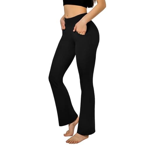 SINOPHANT Pantalones de Yoga Acampanados con 4 Bolsillos Cintura Alta Mujer，Opaco Control de Barriga Yoga Phants para Pilates Ejercicio Fitness Trabajo Casuales Negro L