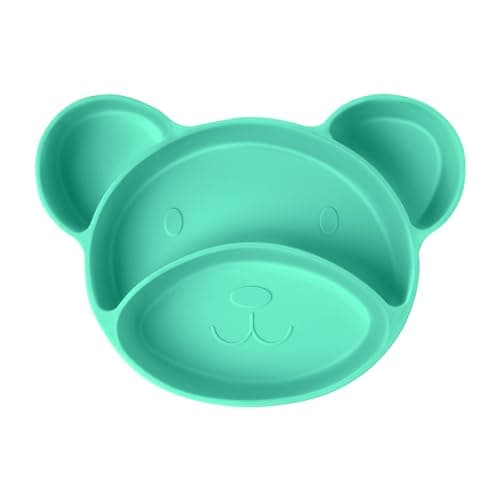 Vicloon Plato de succión para bebé, plato de alimentación para niños, platos divididos de silicona antideslizante para entrenamiento de autoalimentación, apto para lavavajillas y microondas (verde)