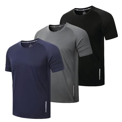 ZENGVEE 3 Piezas Camiseta Deporte Hombre Camisetas Manga Corta Hombre de Secado Rápido Respirable Ropa Gimnasio Running Fitness(0426-Black Grey Navy-M)