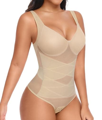 Niwicee Body Moldeador Mujer Fajas Reductoras Bodysuit Shapewear Reductor Abdominal Control de Abdomen Tanga Body Moldeador Invisible Tirantes Ajustables Body Shaper (Nude, L)