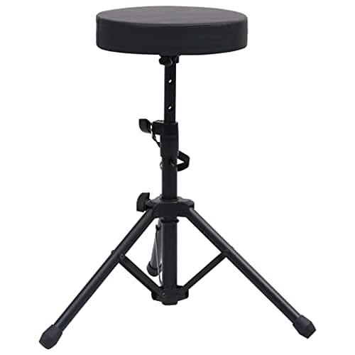 vidaXL Taburete de Tambor Ajustable Redondo Trono Silla de Trípode Batería Baterista Ajustable Altura Asiento Giratorio Acolchado Negro