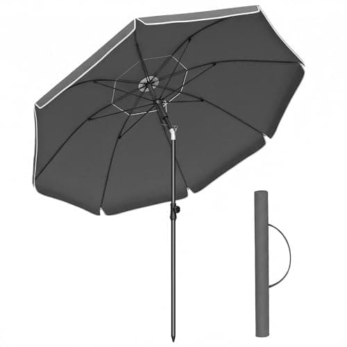 SONGMICS Sombrilla de 180 cm, UPF 50+, Inclinación Bidireccional de 30°, Altura Ajustable, con Bolsa de Transporte, para Balcón Jardín Terraza Playa, sin Base, Gris GPU062GZ01