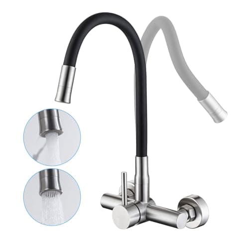 Grifo de cocina de pared de acero inoxidable LakeBayMZC Con 2 tipos de chorro de agua, grifo de cocina con caño flexible