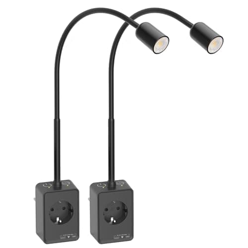 PRINCEWAY Lampara Aplique Pared a Lectura LED Dormitorio con Enchufe, Toma de Corriente y Interruptores de Tactil, 2 Pack Lamparas Mesita Noche LED Negras, 3 Colore de Iluminación, Puertos USB