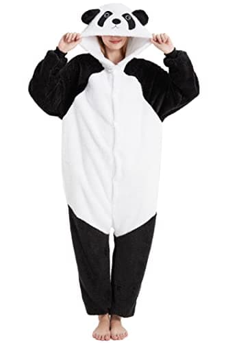 LATH.PIN - Pijama unisex para adulto con diseño de panda, disfraz de animal para cosplay, Halloween y carnaval, para invierno, Negro , XL