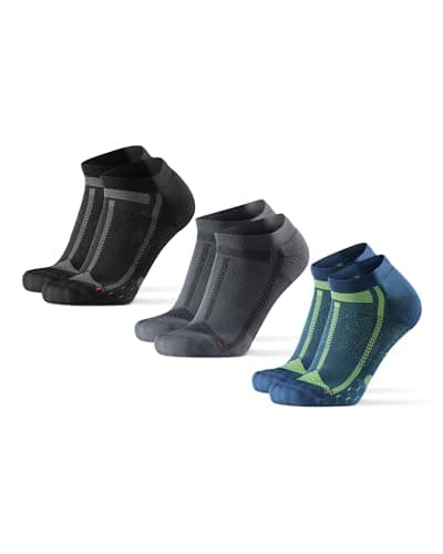DANISH ENDURANCE Calcetines Cortos de Running, Antiampollas, Técnicos, Deporte, para Hombre y Mujer, 3 Pack, Multicolor (1x Azul/Amarillo, 1x Gris/Negro, 1x Negro/Gris), 35-38