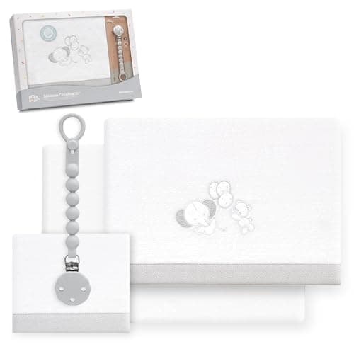 Interbaby - Juego Sabanas Cuna 60x120 Poliester 100% | Sabana Cuna Coralina, Cálida | Incluye Sabana Bajera, Encimera y Funda de Almohada | Ideal para Invierno | Elefante Globo Corazón Blanco/Gris