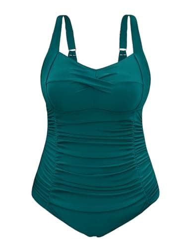Vijamiy Bañador Mujer Reductor Barriga Tallas Grandes Push Up con Relleno Sexy Swimsuit Adecuado para Mujeres de Talla Grande Colores de Moda L-4XL(Azul Verdoso,L)