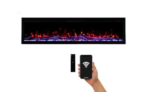 Chimenea Eléctrica Weka Fireplace 68E WiFi - Montaje en Pared y Empotrado, Potencia de 750 W/1500 W, 13 Colores de Fondo, Efectos de Llama Ajustables, Protección de Sobrecalentamiento (173 cm)