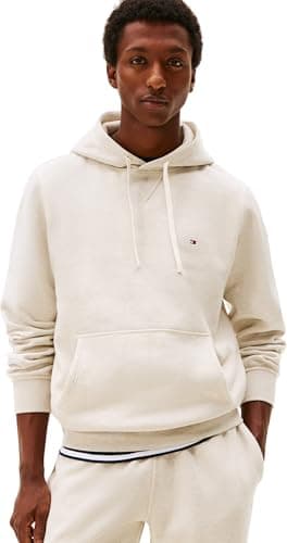 Tommy Hilfiger Hoodie Hombre Seasonal Fleece con Bolsillo Canguro, Beige (Heathered Oatmilk), XS