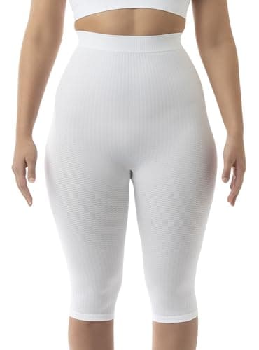 Farmacell 123 (White, S/M) Faja Pantalón Capri Mujer Anticelulitis Masaje, Talle Alto, Made in Italy