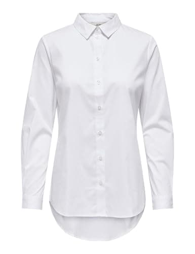 Camisa básica de Mujer JDY Blusa Manga Larga Túnica de Negocios Clásico Ajuste Regular Elástico Top JDYMIO, Color:Blanco, Talla:36