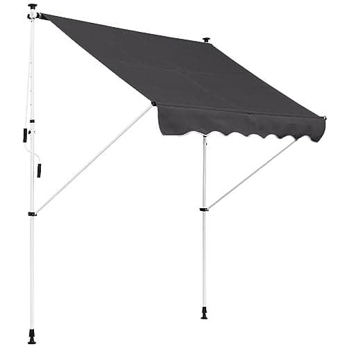 Outsunny Toldo Manual Retráctil 2x1,5 m, Toldo Exterior Terraza Enrollable, Altura Ajustable 170-280 cm, con Manivela, Anti-UV e Impermeable, Sin Taladro, para Balcón, Jardín, Gris