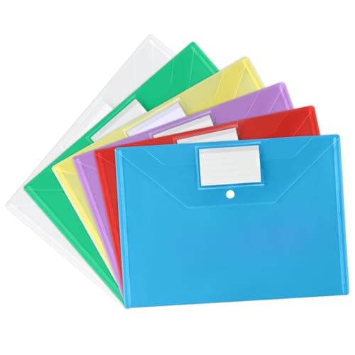 Vicloon Carpetas Para Archivo, 6Pcs Carpetas de Plástico A4 Bolsas de Documentos con Botón para Documentos, Certificados, Recibos, Oficina y Escolar, Colores