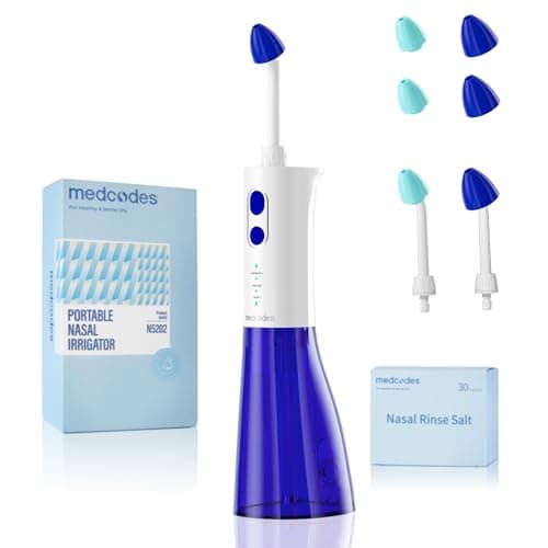 medcodes Neti Pot - Sistema de riego nasal inalámbrico, máquina limpiadora de botellas de enjuague nasal, kit de sistema de enjuague sinusal eléctrico para alivio de los senos nasales (Blue)