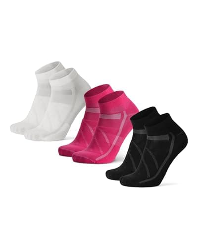 DANISH ENDURANCE Calcetines de Ciclismo Bajos, Acolchados y Transpirables, Hombres y Mujeres, 3 Pack Multicolor (1xBlanco, 1xRosa, 1xNegro) 35-38