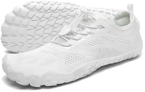 SAGUARO Hombre Mujer Barefoot Zapatillas de Trail Running Minimalistas Zapatillas de Deporte Fitness Zapatos Descalzos para Correr en Montaña Escarpines de Agua, Blanco, 36 EU