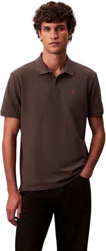 Calvin Klein Polo manga corta Hombre Monogram Pique de algodón, Marrón (Beluga), XS