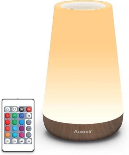 Auxmir Luz Nocturna LED, Lámpara de Mesita de Noche, Iluminación de Ambiente, Control Remoto y Tactil, Temporizador, Recargable 1800mAh con USB, 13 Colores de Luz, para Dormitorio, Marrón Oscuro