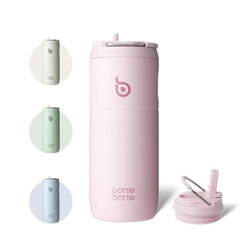 BOTTLE BOTTLE - Botella de acero inoxidable con pajita, 500 ml, a prueba de fugas, ideal para escuela, oficina, excursiones y caminatas, sin BPA (rosa)