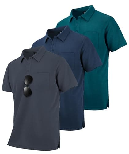 zitysport 3 Pack Polos Hombre Polo Golf Manga Corta Secado Rápido Transpirable Hombre Regular Fit Camisas Polos Trabajo Hombre Verano Deporte Camiseta Hombre(Gris Azul Marino Turquesa 2XL)