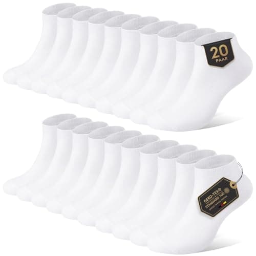 YouShow Calcetines deportivos para hombre y mujer, 10 pares, calcetines cortos de algodón, unisex, 20 blancos, 43-46