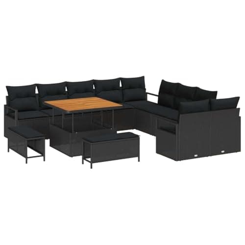 vidaXL Conjunto de sofá de jardín con cojín con Almohada 13 pcs Negro, Sofá Modular y Funcional para jardín o terraza, liviano, Resistente a Rayos UV, con Espacio de Almacenamiento, Muebles de ratán