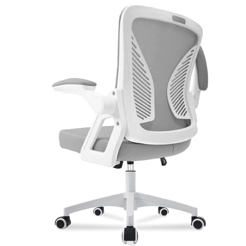Milacyee Silla de Oficina Ergonómica, Silla con Reposabrazos Ajustables, Soporte Lumbar, Regulable en Altura, Silla Giratoria de Oficina con Respaldo de Malla Transpirable (Gris)