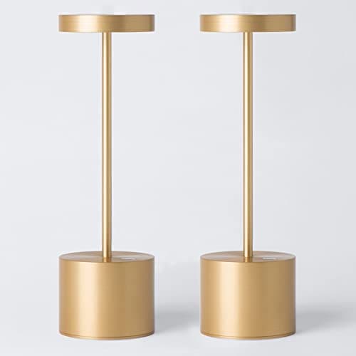 HYMZP 2 Piezas Lámpara de mesa inalámbrica, lámpara de mesa LED recargable de 5000mAh, regulable, lámpara de metal, para el comedor, el dormitorio, el exterior (Oro)