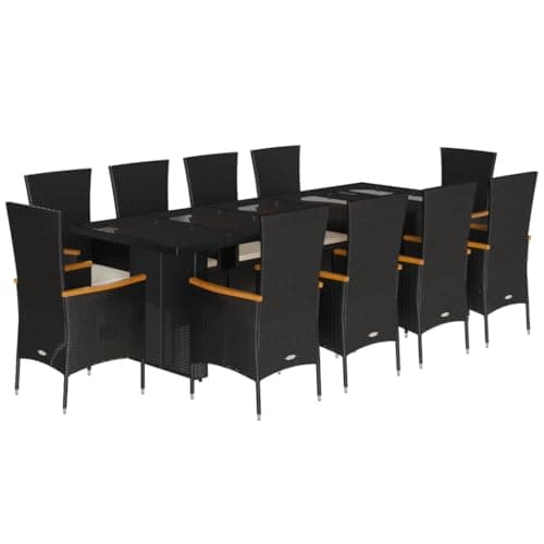 vidaXL Set de Comedor jardín 11 pzas con Cojines ratán sintético Negro