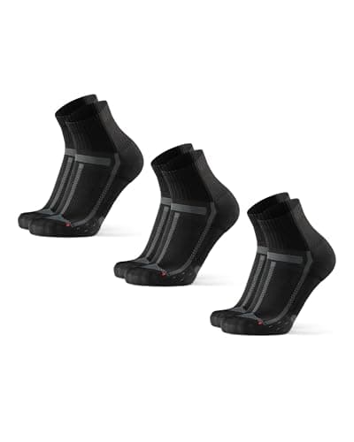DANISH ENDURANCE Calcetines de Running Unisex, Antideslizantes, Calcetines Antiampollas para Hombre y Mujer, 3 Pack, Negro/Gris, 31-34