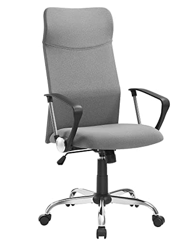 SONGMICS Silla de Oficina, Silla de Escritorio Ergonómica, Silla Giratoria, Asiento Tapizado, Ajustable en Altura e Inclinable, Carga de 120 kg, Gris Paloma OBN034G01