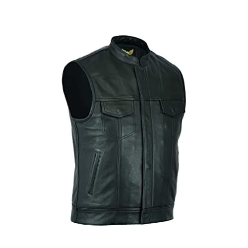 Leatherick Anarchy Chaleco de motociclista de cuero genuino para hombre para montar y corte de moda de estilo chaleco, con bolsillos profundos (S - EUR46) (FR/ES, Números, 60, Regular, Regular)