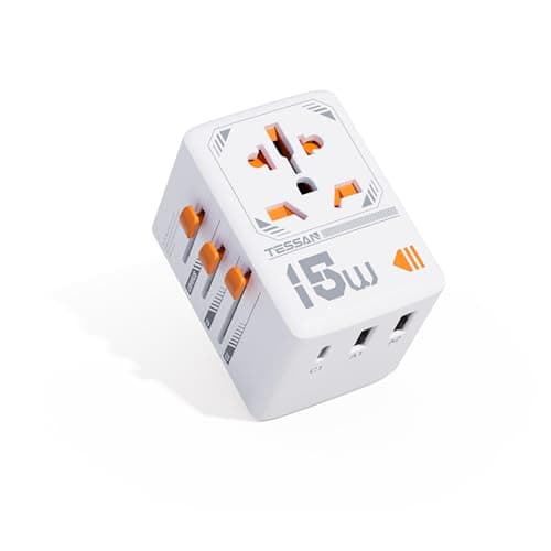 TESSAN Adaptador Enchufe Universal, Adaptador Universal de Viaje con 1 USB C y 2 USB A, Adapter Enchufe Viajepour UK USA Japon Argentina Australia