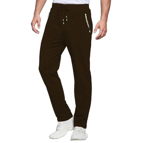 ZOXOZ Pantalon Chandal Hombre Deportivos Hombres Pantalones Casuales de Holgado Rectos Jogger con Bolsillos de Cremallera Marrón S