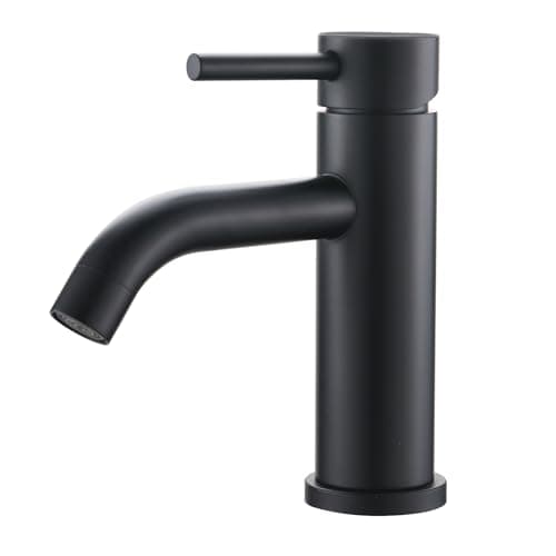 Ibergrif Grifo Lavabo Negro, Mezclador Monomando Clásico para Baño, Acero Inoxidable, Agua Fría y Caliente, M11003B