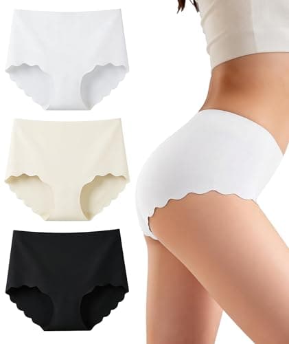 Gladbecke Bragas Tangas Sin Costuras Mujer, Cintura Alta Costuras De LenceríA Invisible, Ropa Interior Braguitasmujeres, BrasileñAs Women Thong Underweear, Negro/Blanco/Piel, Pack de 3, XS