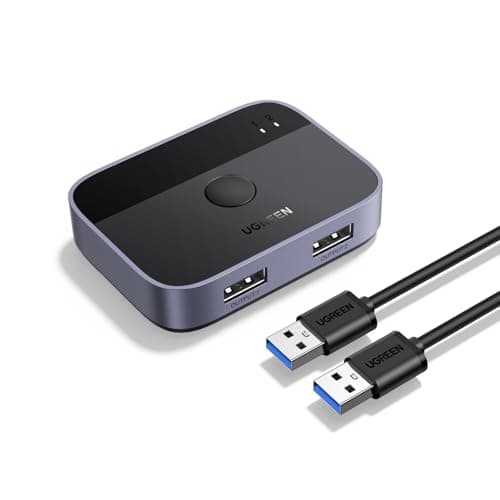 UGREEN Switch USB 3.0 5Gbps KVM Switcher 2 Puertos para 2 PC 2 Entradas 2 Salidas Aluminio para Teclado Ratón Disco Duro Externo Impresora Escáner 2 Cables 3.0 Incluidos