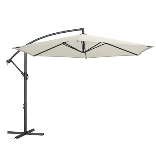 SONGMICS Sombrilla en Voladizo con Diámetro de 350 cm, con Soporte, para balcón, Protección UV UPF 50+, Manivela para Abrir y Cerrar, para Patio, Jardín, Beige GPU117LZ01