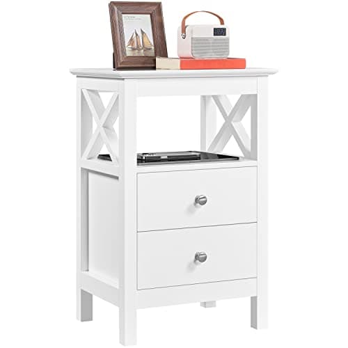 Yaheetech Mesilla de Noche con 2 Cajones Mesita de Noche de Moderno Mesa Auxiliar Lateral para Sofá Dormitorio Blanco de Madera MDF 40×30×60cm