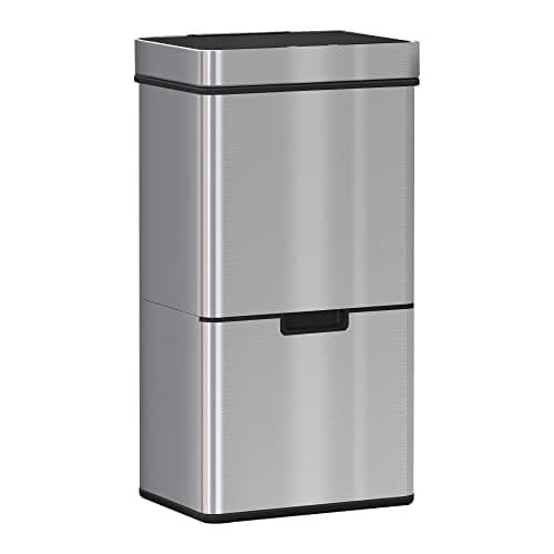 HOMCOM Cubo de Basura Automática 72L Cubo de Basura Inteligente de Acero Inoxidable con Sensor Infrarrojos y 2 Compartimientos para Cocina Dormitorio 42x30x81 cm gris
