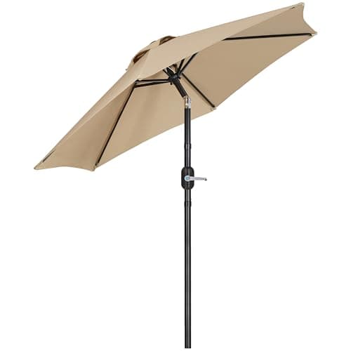 Yaheetech Sombrilla para Jardín Ø230x240 cm Reclinable con Manivela y Poste Desmontable Protección UV para Jardín y Exterior sin Soporte Caqui