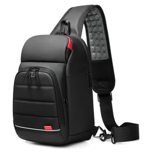 GYakeog Mochila Cruzada Hombre Bolso Pecho Impermeable 7,9" Bandolera Cruzada con USB Bolso Práctico Para Viaje Deporte Oficina Unversidad-Negro