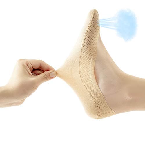 JARSEEN 4Pares Calcetines Invisibles Mujer Malla de Aliento Cortos Nylon Algodón Calcetines Con Silicona Antideslizante (4Beige, EU 35-38.5)