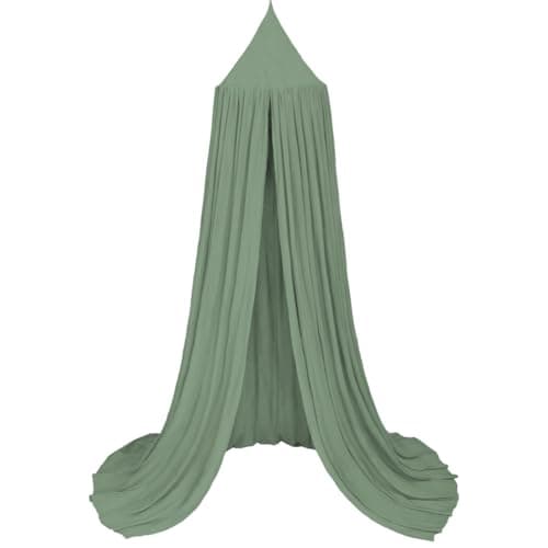 Aolso Dosel de Cama Infantil para Niñas Niños, 245 CM Habitación de Bebé con Tienda, Toldo para Cama de Redondo, Cuna con Cortina Colgante, Mosquitera, Crepé(Verde)