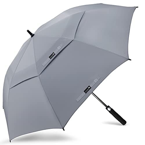 ZOMAKE Paraguas Golf Antiviento Automatico 62 Pulgadas,Extra Grande Paragua Resistente con Doble Toldo Venteado Impermeable A Prueba de Viento Palo Paraguas para Hombre Mujer(Gris Claro)