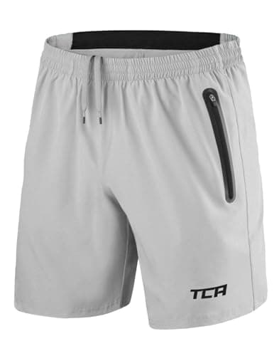 TCA Pantalones Cortos Hombre Deporte con Bolsillos de Cremallera - Pantalon Corto Deportivo Hombre Tecnología Elite Tech - Running Shorts Men Gym Correr Padel - Gris Claro/Negro, XS