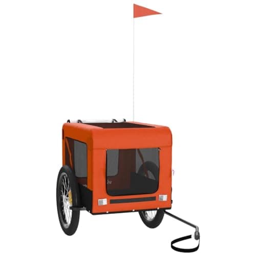 vidaXL Remolque de Bicicleta para Mascotas, Carrito para Perros Gatos, Remolque de Carga para Compra Camping, Hierro Tela Oxford Naranja Negro