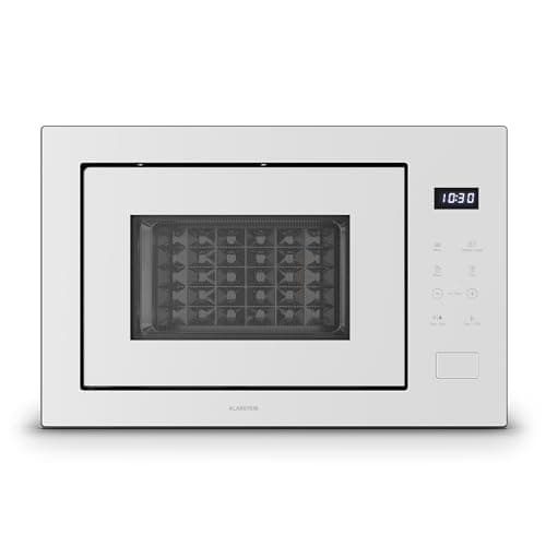 Klarstein Velaire Microondas Integrable 25L con Grill – 850W Microondas & 1200W Grill, 8 Programas, Control Táctil, Acero Inoxidable, Encastrable, Blanco