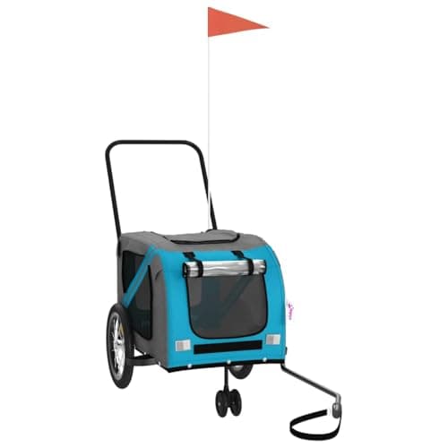 vidaXL Remolque de Bicicleta Mascotas Hierro Tela Oxford Azul Gris, Remolque para Bicicletas, Remolque para Mascotas, Carrito para Bicicletas